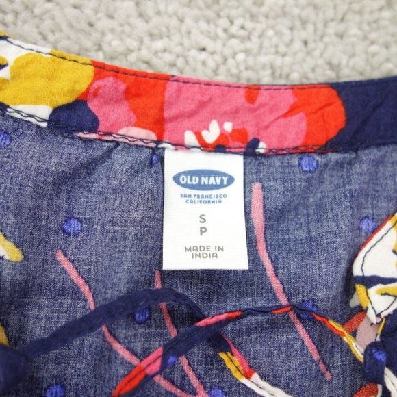 Old Navy Dress Womens Small Blue Floral Balloon Sleeve Pleated Front Lace Up - Picture 3 of 8